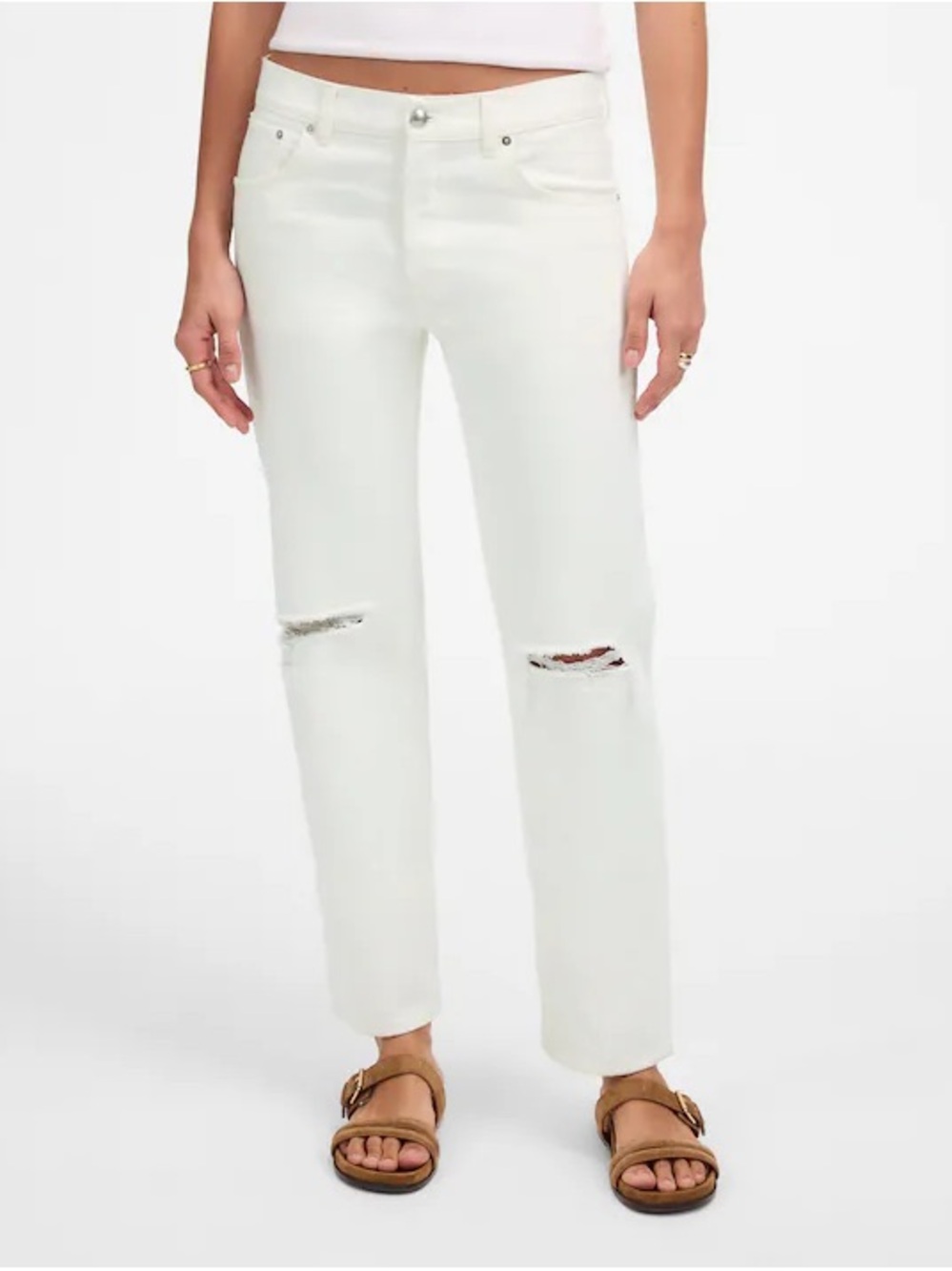 Madewell The Dean Easy Straight Crop Jean -White Distressed